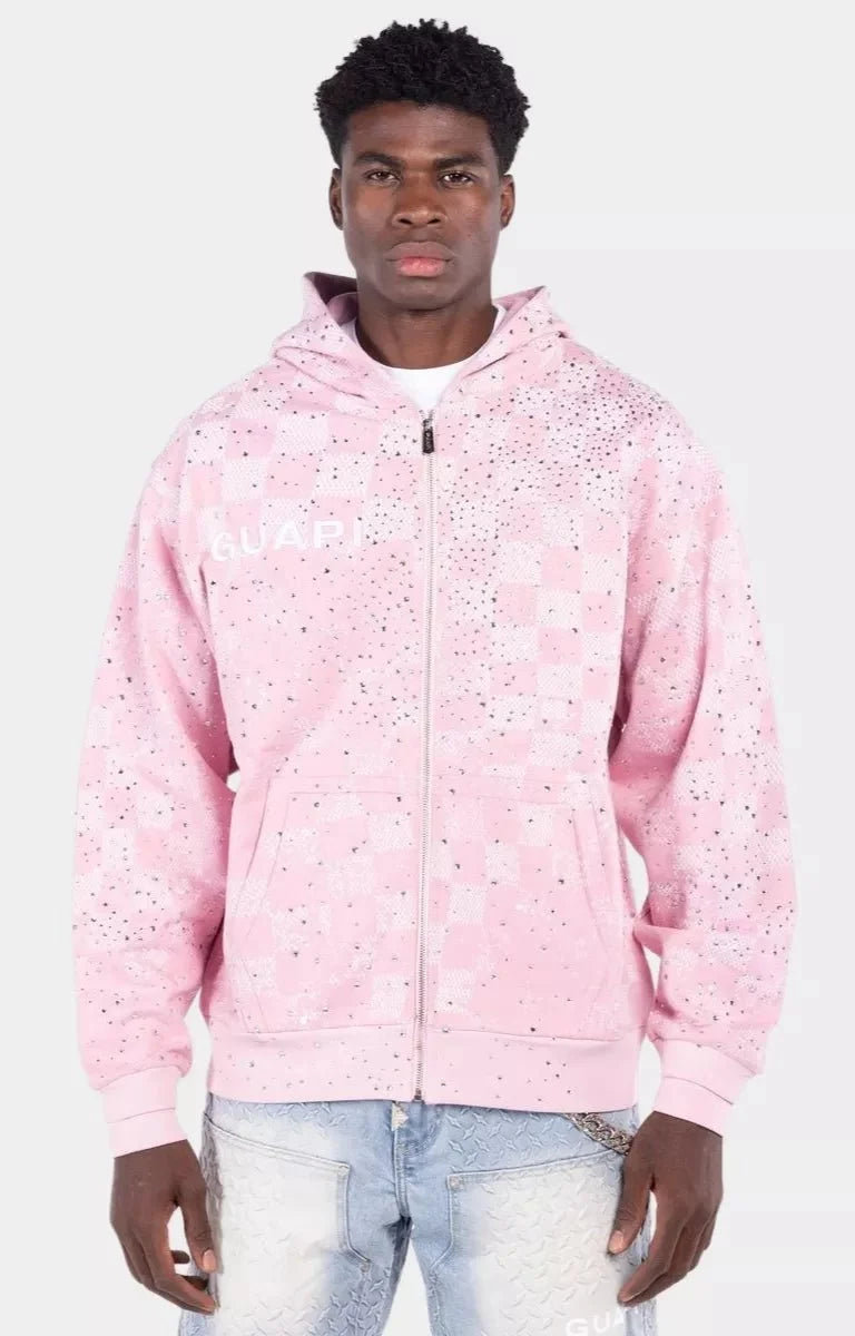 GUAPI FRENCH ROSE STARDUST CHECKERBOARD ZIP HOODIE
