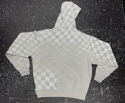 GUAPI gray and white checkered zip-up hoodie