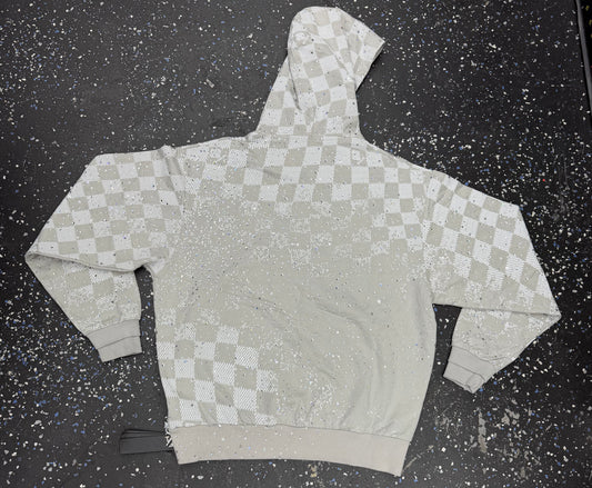 GUAPI gray and white checkered zip-up hoodie