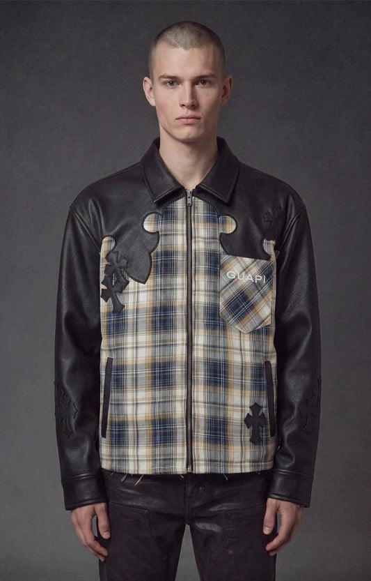GUAPI PLAID CROSS PATCH FLANNEL SHIRT JACKET