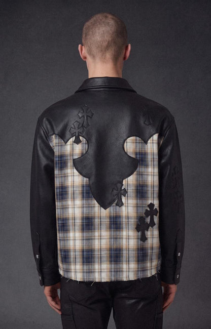 GUAPI PLAID CROSS PATCH FLANNEL SHIRT JACKET