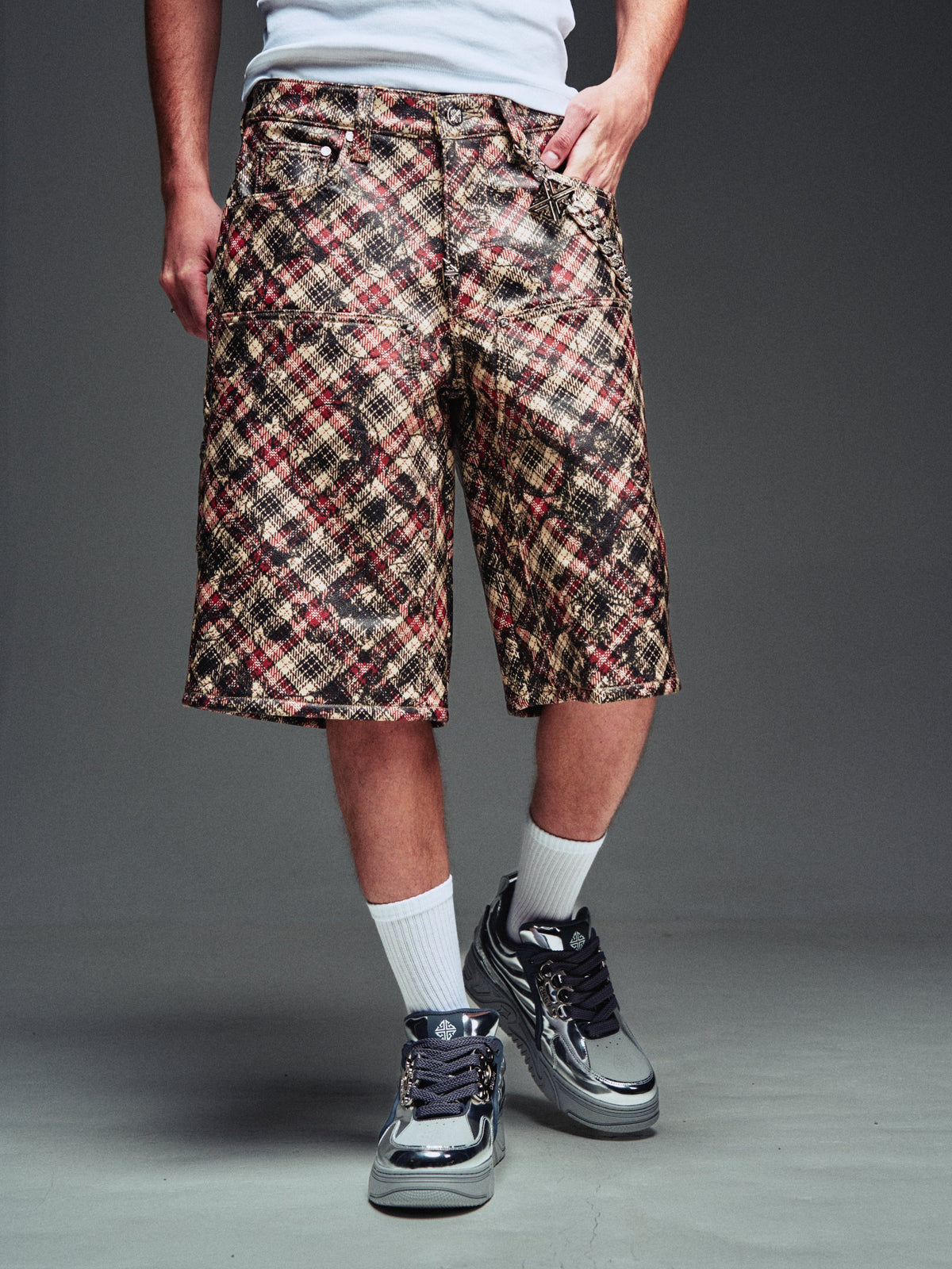 GUAPI Charcoal Plaid Leather Shirt & Shorts