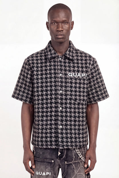 GUAPI Black Houndstooth Furry Shirt