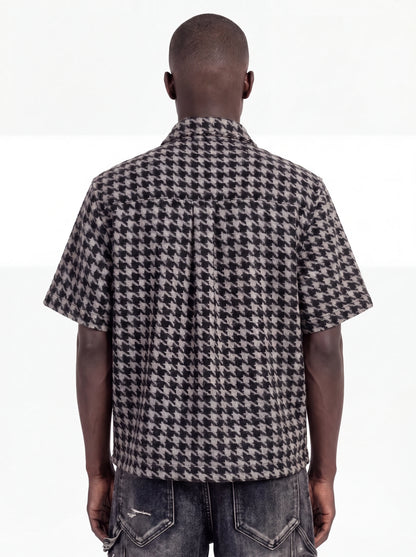 GUAPI Black Houndstooth Furry Shirt