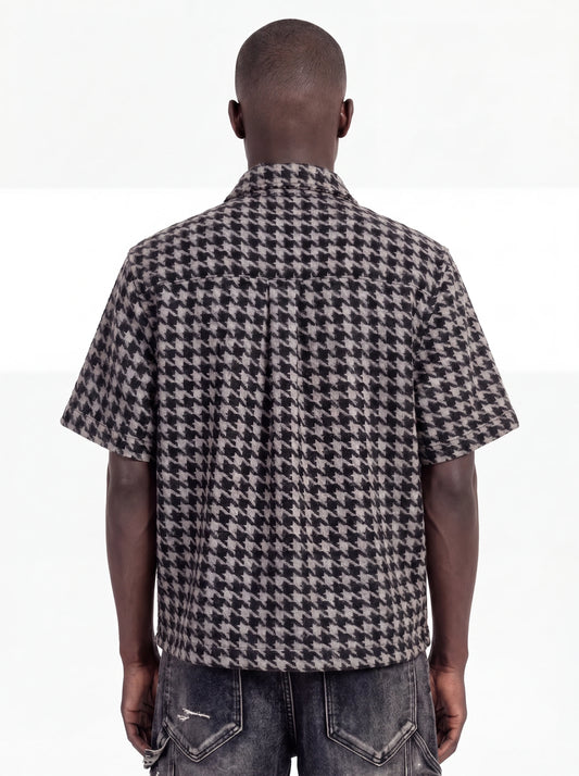 GUAPI Black Houndstooth Furry Shirt