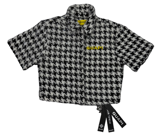 GUAPI White houndstooth furry crop
