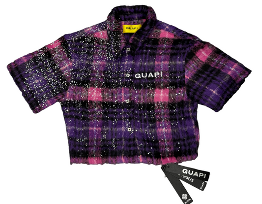 GUAPI purple & pink plaid embellished short-sleeve