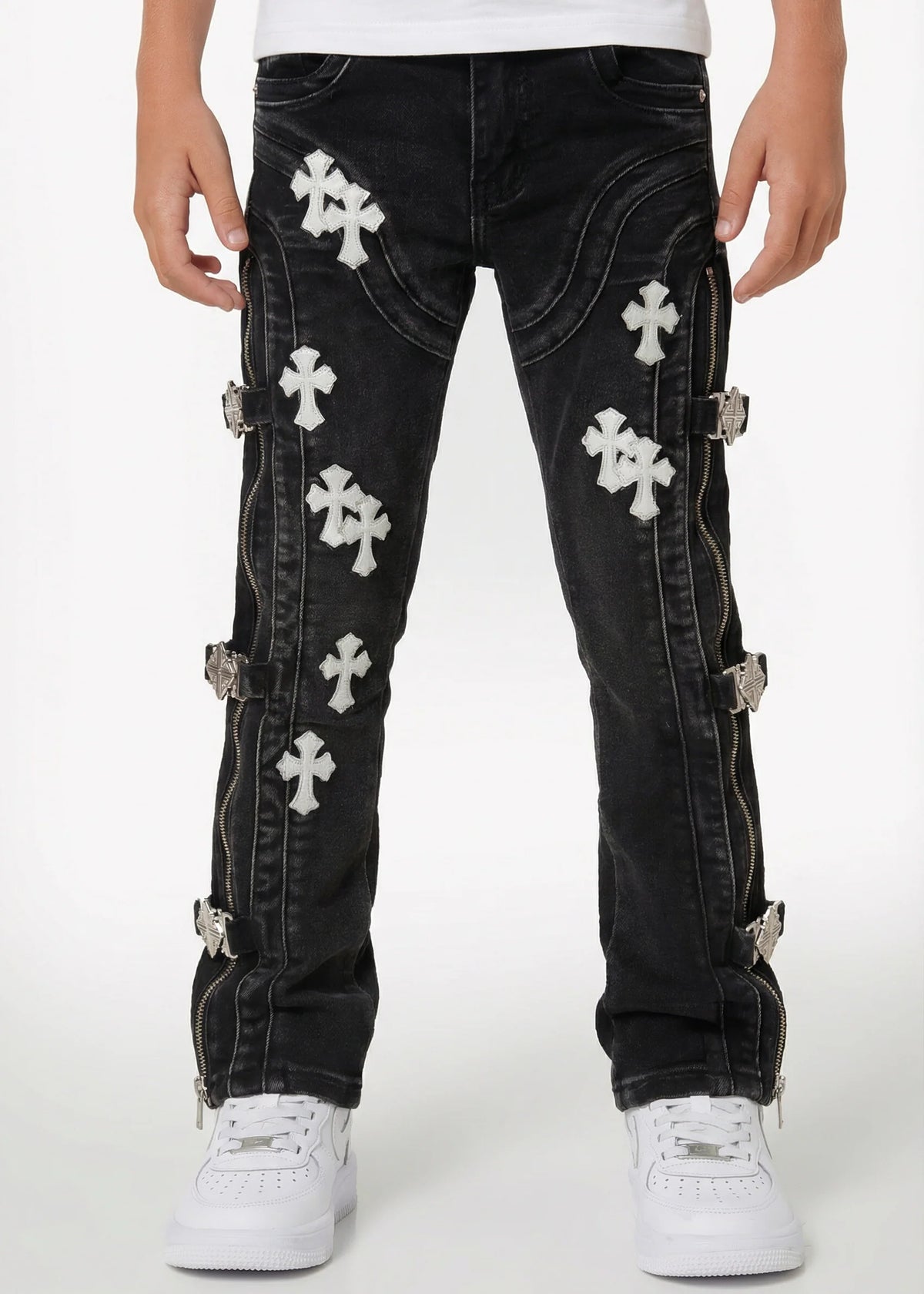 GUAPI Obsidian Black Cross Buckle Kids Denim