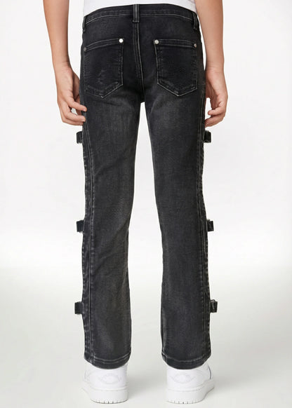 GUAPI Obsidian Black Cross Buckle Kids Denim