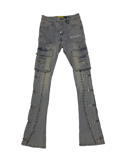 GUAPI Obsidian Denim Spikes Cargo Denim