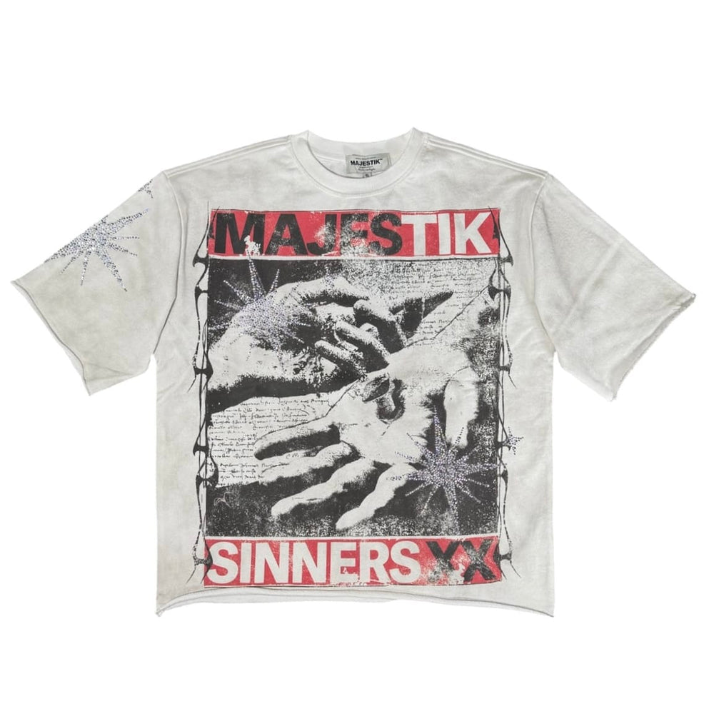 MAJESTIK SINNERS XX STAR RHINESTONE CREWNECK TEE (OFF WHITE)