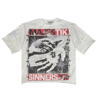 MAJESTIK SINNERS XX STAR RHINESTONE CREWNECK TEE (OFF WHITE)