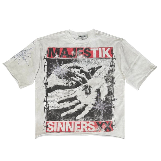 MAJESTIK SINNERS XX STAR RHINESTONE CREWNECK TEE (OFF WHITE)