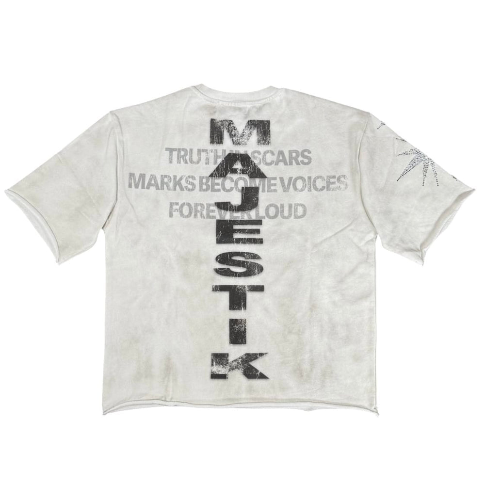 MAJESTIK SINNERS XX STAR RHINESTONE CREWNECK TEE (OFF WHITE)