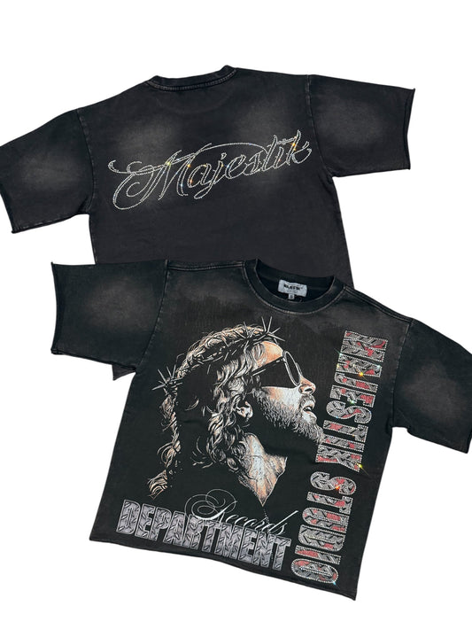7 Majestik T-Shirt - Men's Garment Dyed Print F.Terry - Black