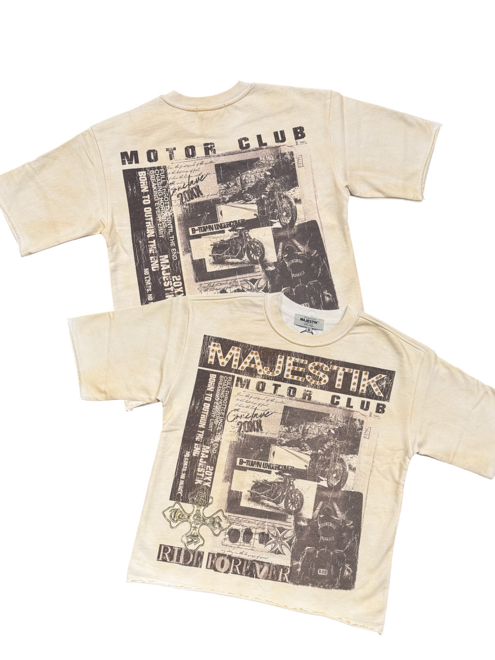 Majestik T-Shirt - Men's Garment Dyed Print F.Terry - Egg Shell