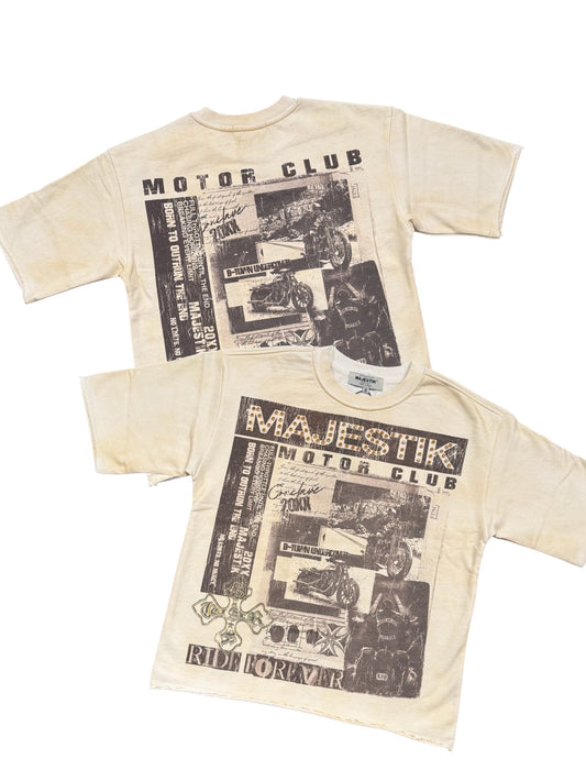 1 Majestik T-Shirt - Men's Garment Dyed Print F.Terry - Egg Shell