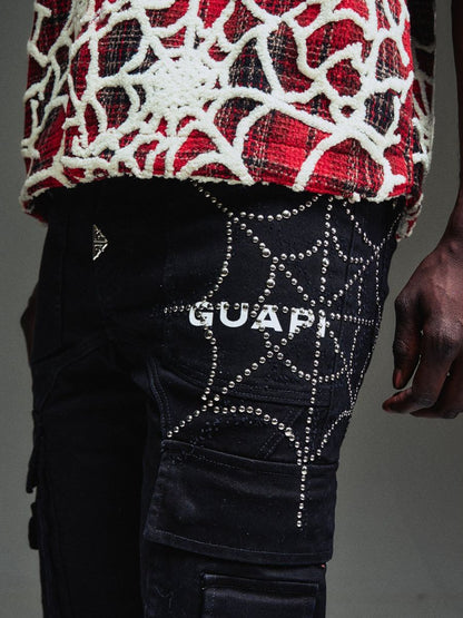 GUAPI Obsidian Black Spikes Cargo Denim