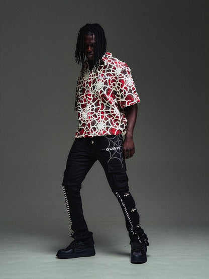 GUAPI Obsidian Black Spikes Cargo Denim