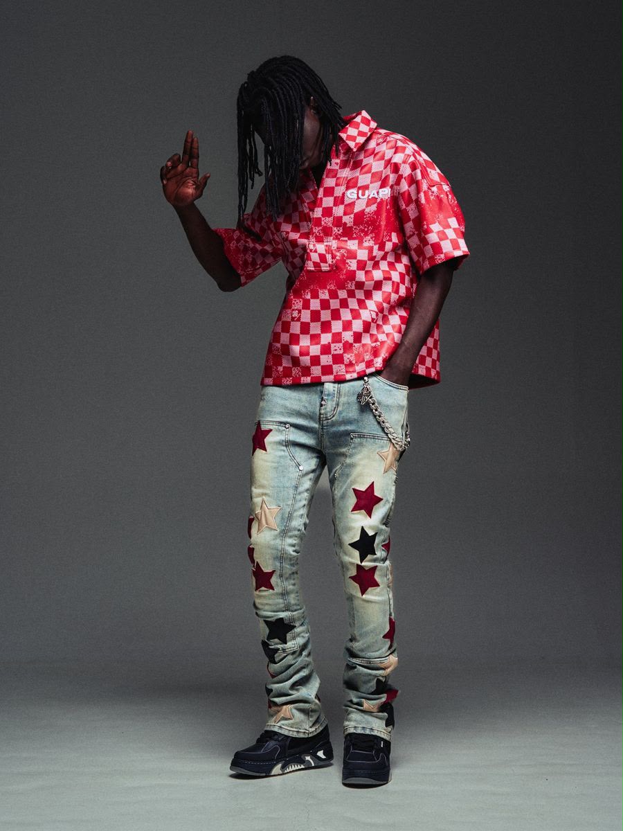 GUAPI Blood Red Checkerboard Leather Shirt V2