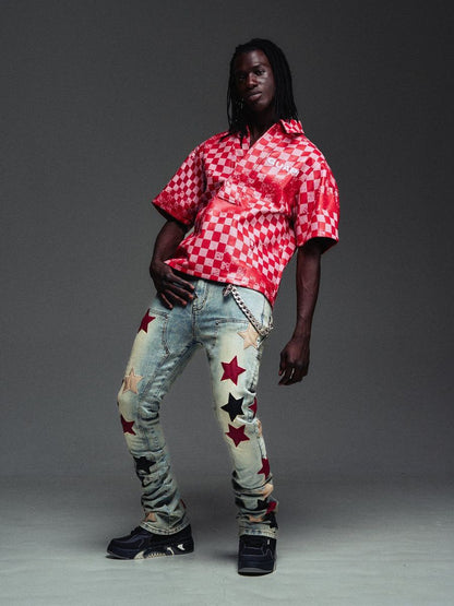 GUAPI Blood Red Checkerboard Leather Shirt V2