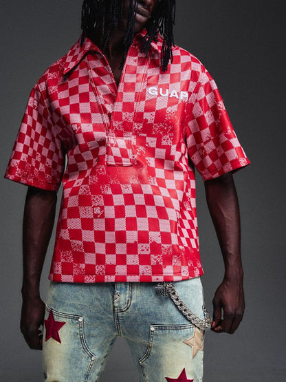 GUAPI Blood Red Checkerboard Leather Shirt V2