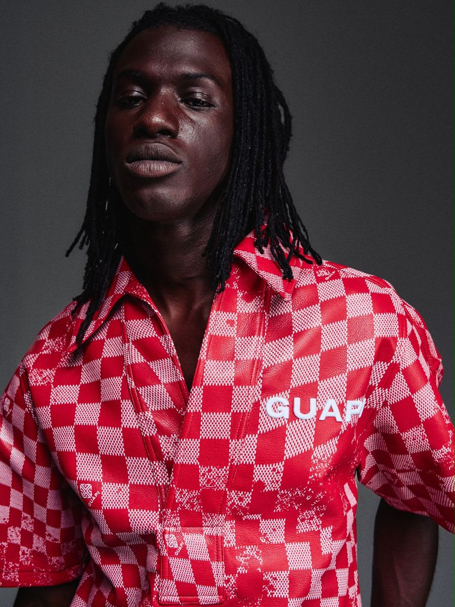 GUAPI Blood Red Checkerboard Leather Shirt V2