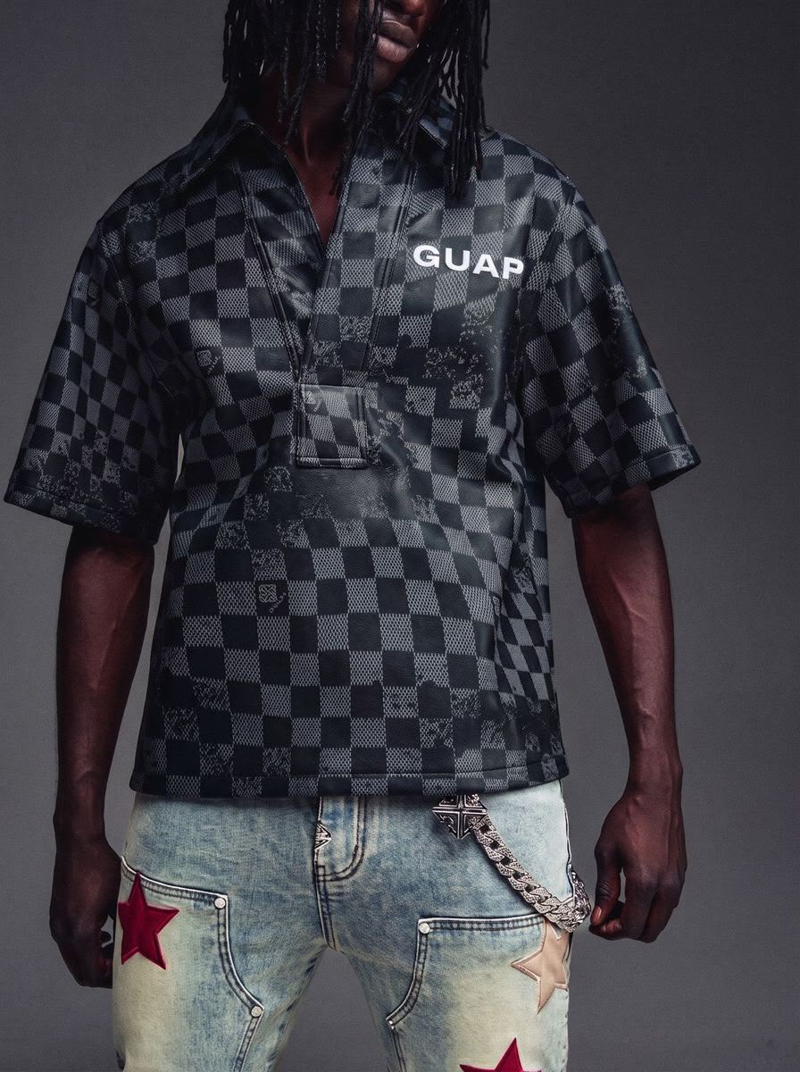 GUAPI Obsidian Black Checkerboard Leather Shirt V2