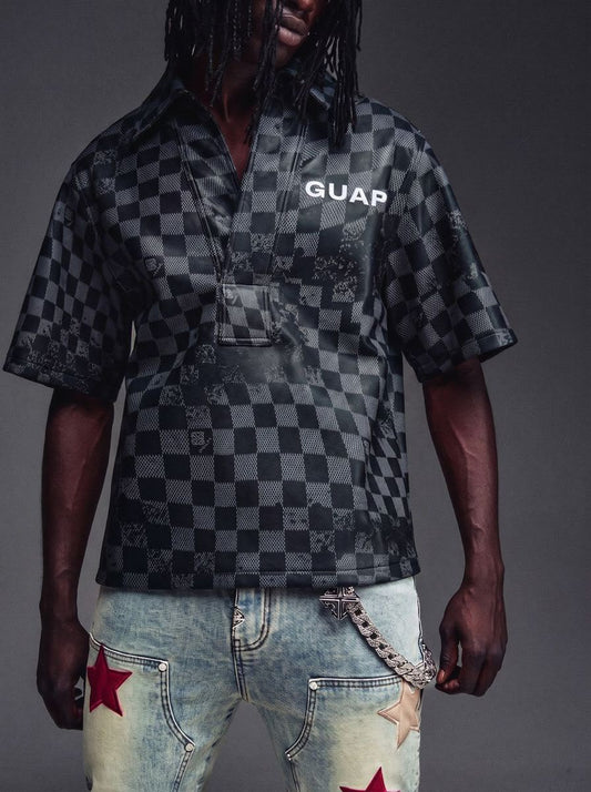 GUAPI Obsidian Black Checkerboard Leather Shirt V2