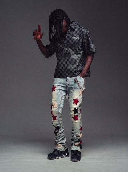 GUAPI Obsidian Black Checkerboard Leather Shirt V2