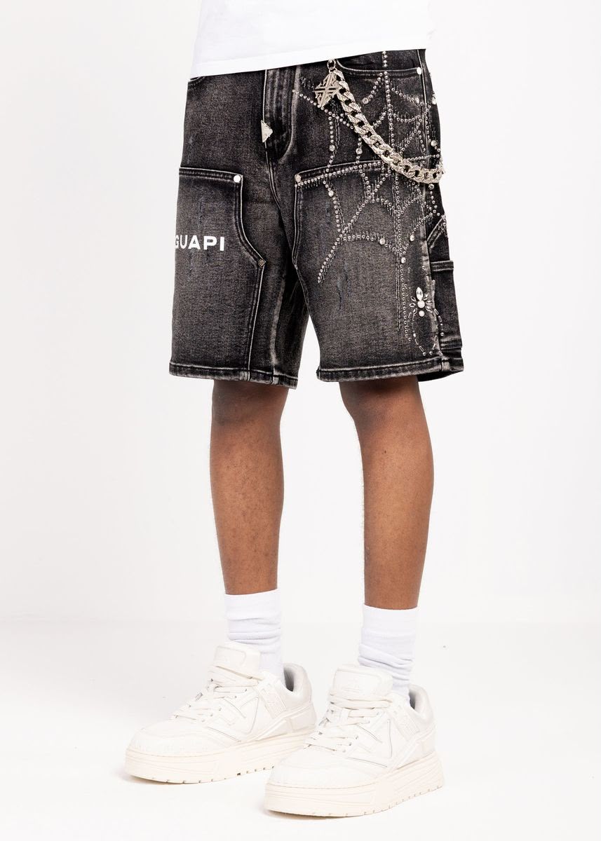 GUAPI Obsidian Black Spider Denim Shorts