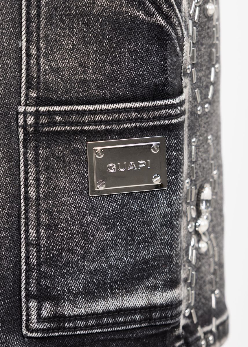 GUAPI Obsidian Black Spider Denim Shorts