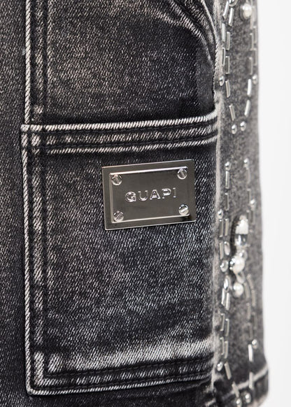 GUAPI Obsidian Black Spider Denim Shorts