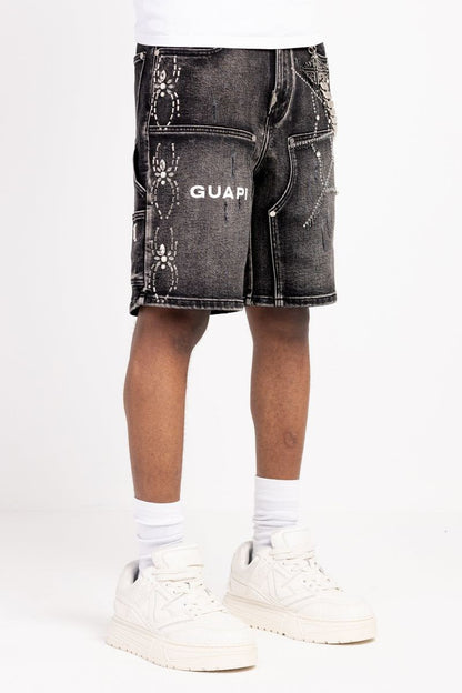 GUAPI Obsidian Black Spider Denim Shorts