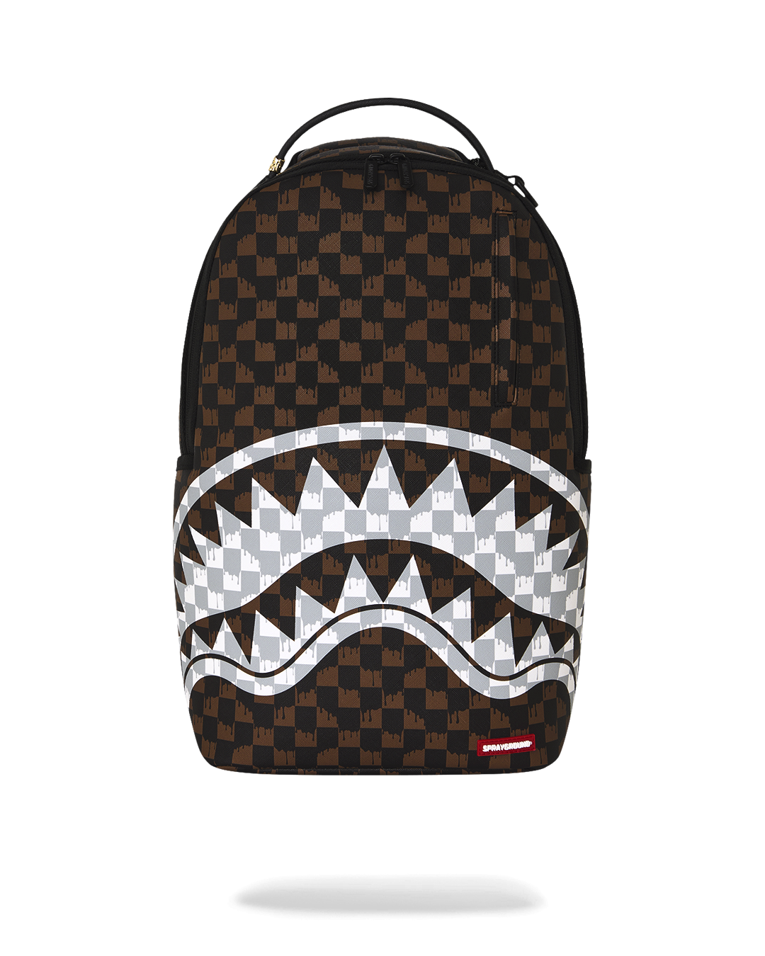 SPRAYGROUND BROWN AND CREAM DRIP CHECK SHARK
