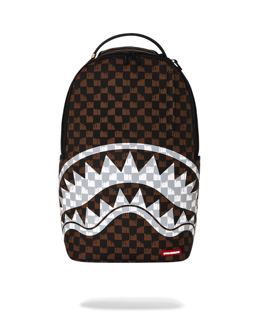 SPRAYGROUND BROWN AND CREAM DRIP CHECK SHARK