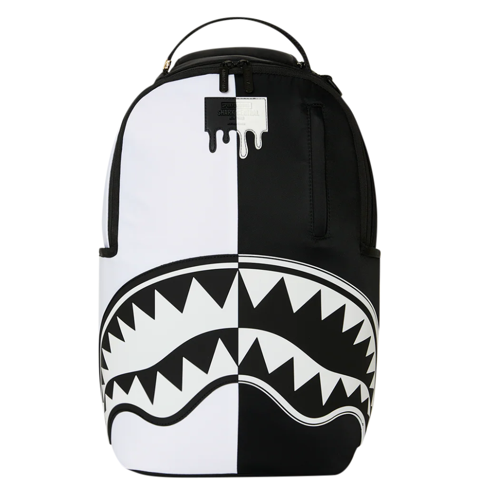 SPRAYGROUND SHARK CENTRAL BLACK AND WHITE STENCIL BACKPACK