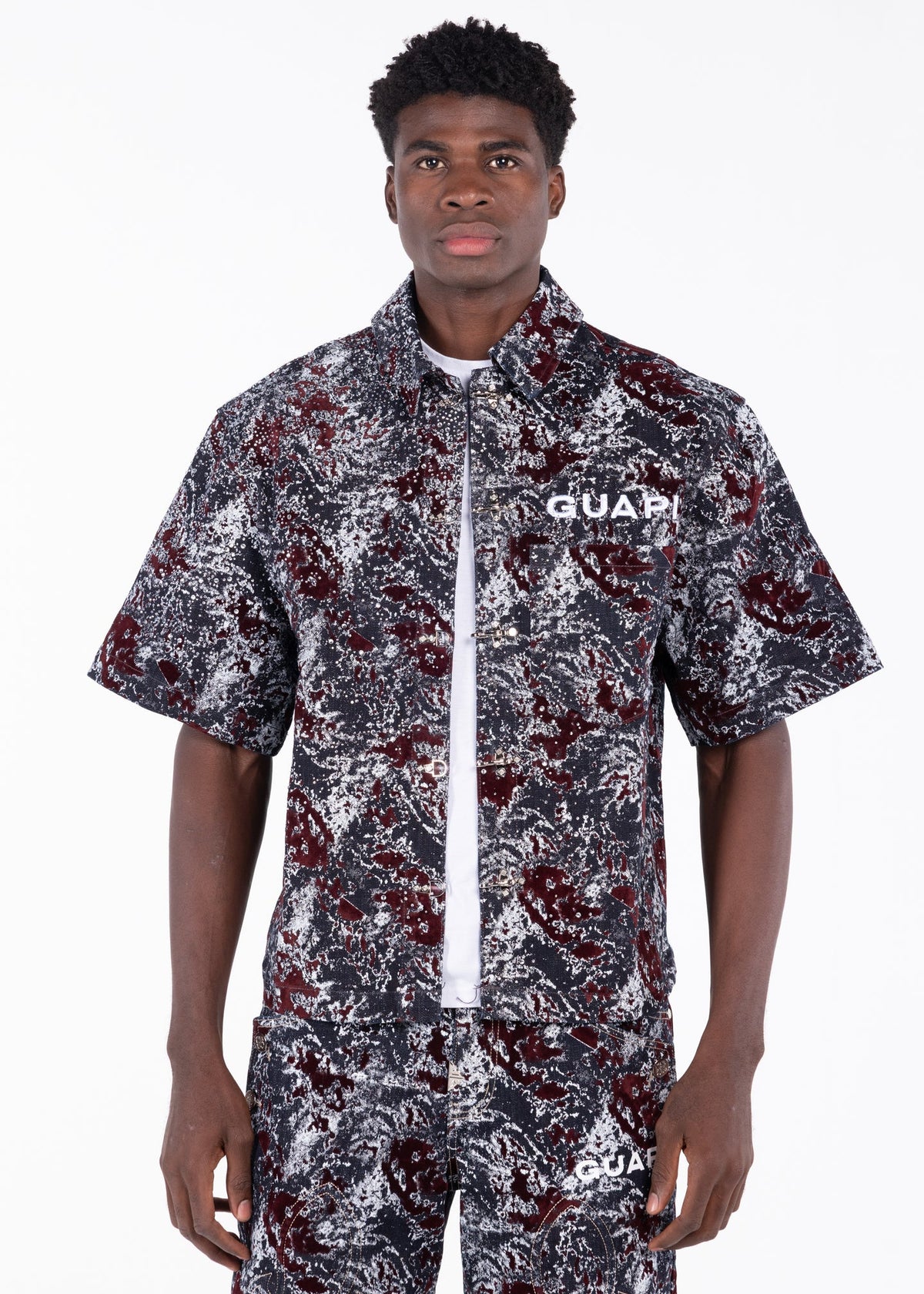 GUAPI Wine Red Laser Velvet Shirt
