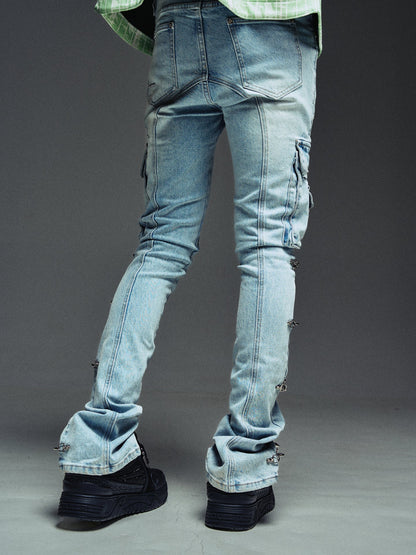 GUAPI Aqua Blue Spikes Cargo Denim