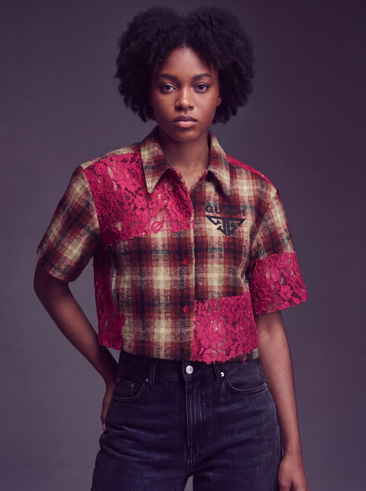 GUAPI Rose Lace Cropped Flannel