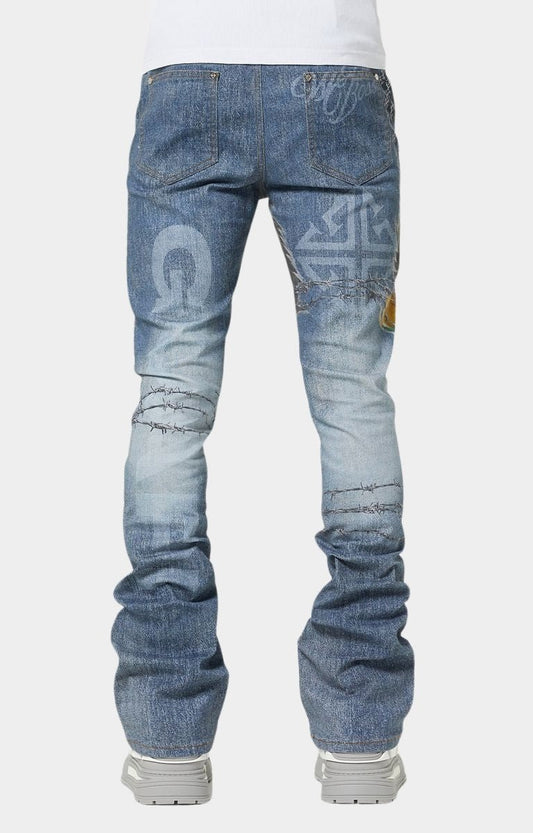 GUAPI WORLD BOSS FREEDOM DENIM V1 – STACKED JAMAICAN GRAPHIC JEANS