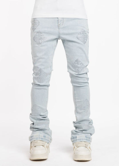 GUAPI AQUA BLUE ICON EMBELLISHED DENIM