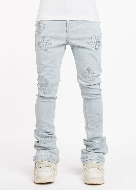 GUAPI AQUA BLUE ICON EMBELLISHED DENIM