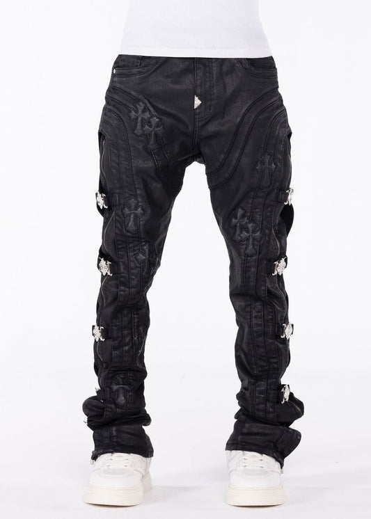 Guapi 'Black Cross Buckle' Stacked Premium Denim